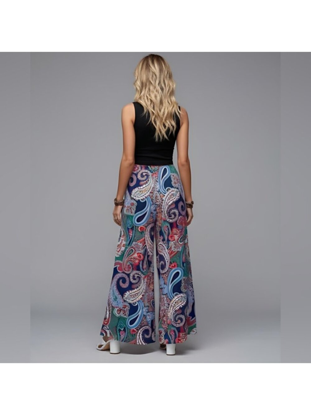 Paisley Print Wide Leg Pants Blue - Picture 2 of 7